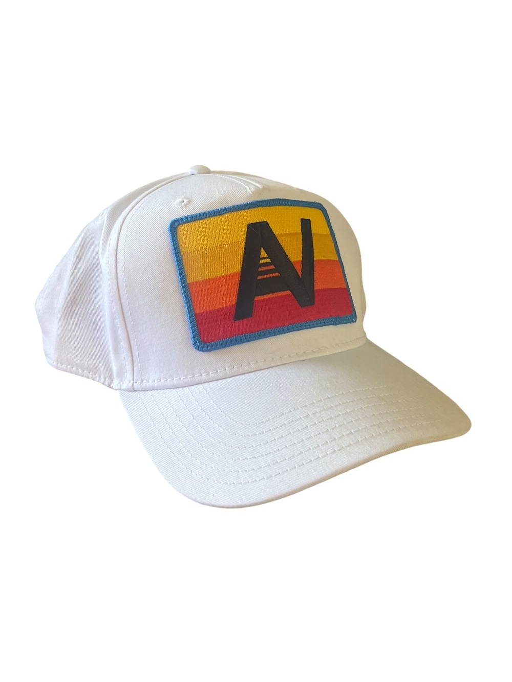Aviator Nation White Cap with Rainbow Stripe Patch